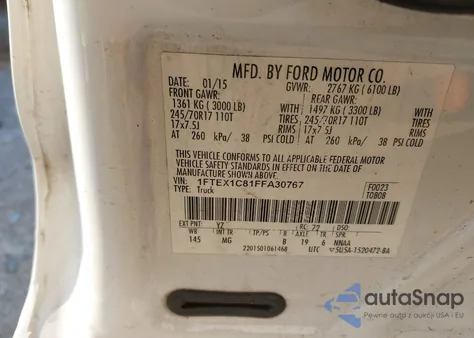 2015 Ford F-150 Xlt from USA, damaged, VIN 1FTEX1C81FFA30767